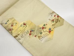 梅に紅葉・風景模様織り出し名古屋帯